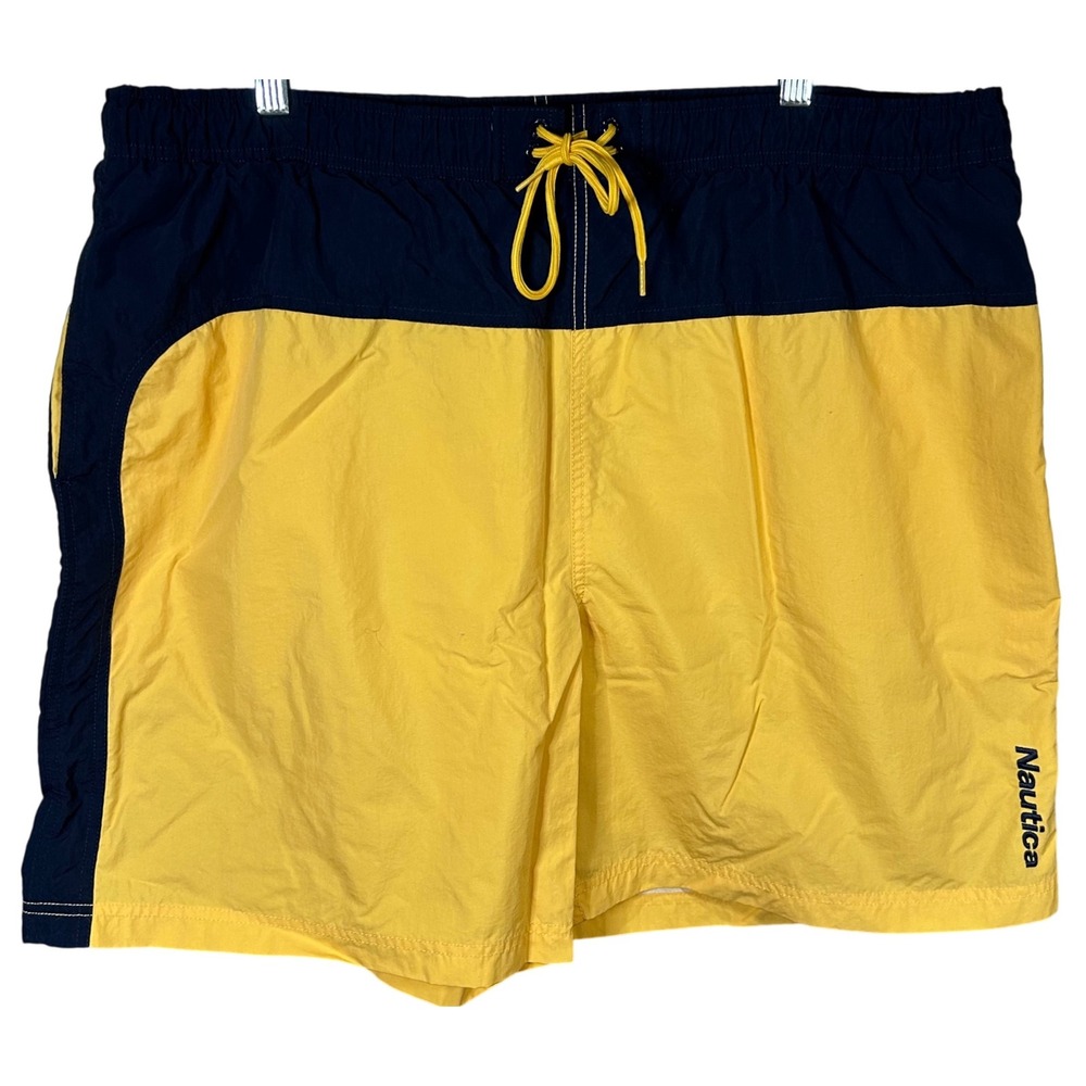 Nautica 2XL Swim Trunks Bathing Suit Shorts Yellow Blue Drawstring Menswear